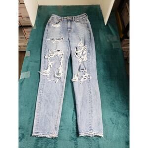 American Eagle Jeans Size 00 Womens Blue Stretch Pants Denim High Rise Mom